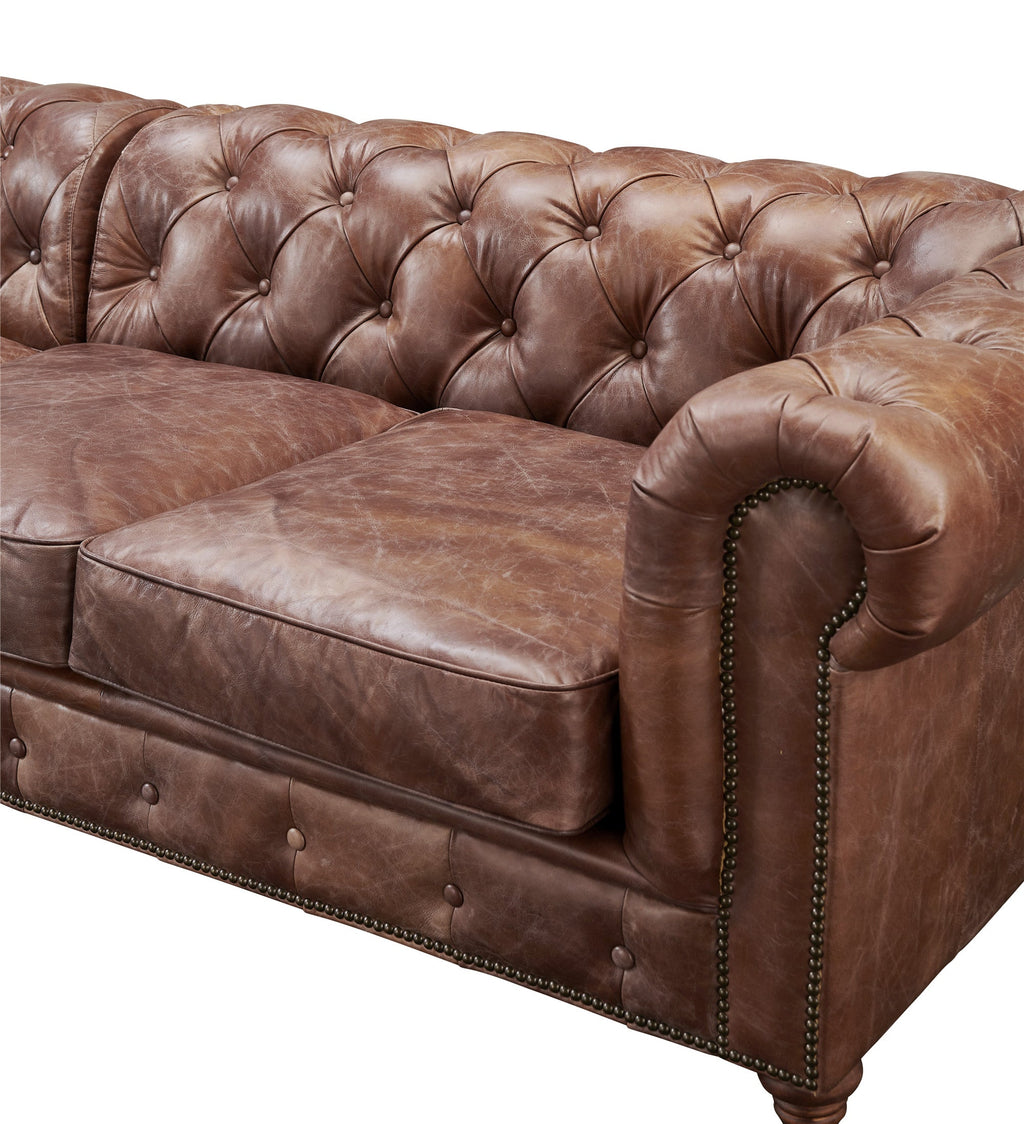 Century Chesterfield Sofa - Bark Brown Leather - 118"