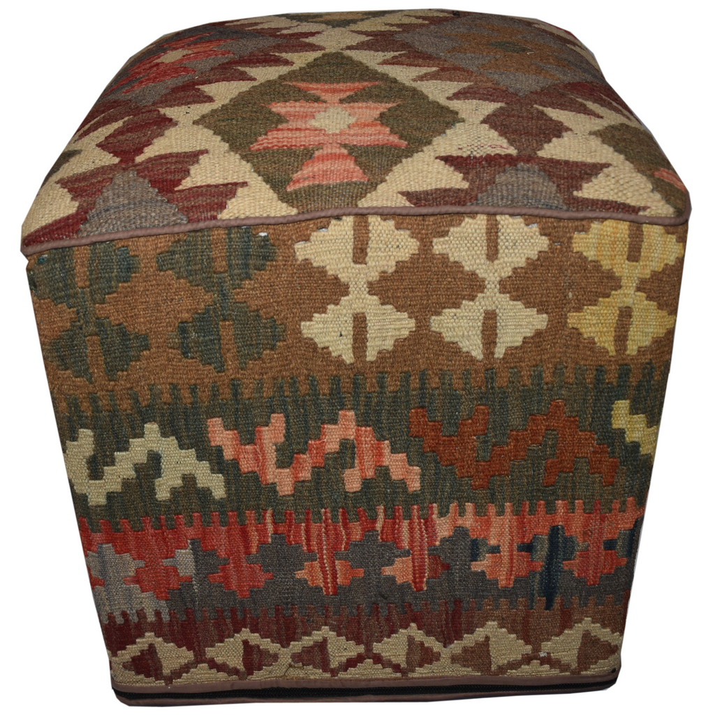 One of a Kind Kilim Rug Pouf Ottoman foot stool - #26