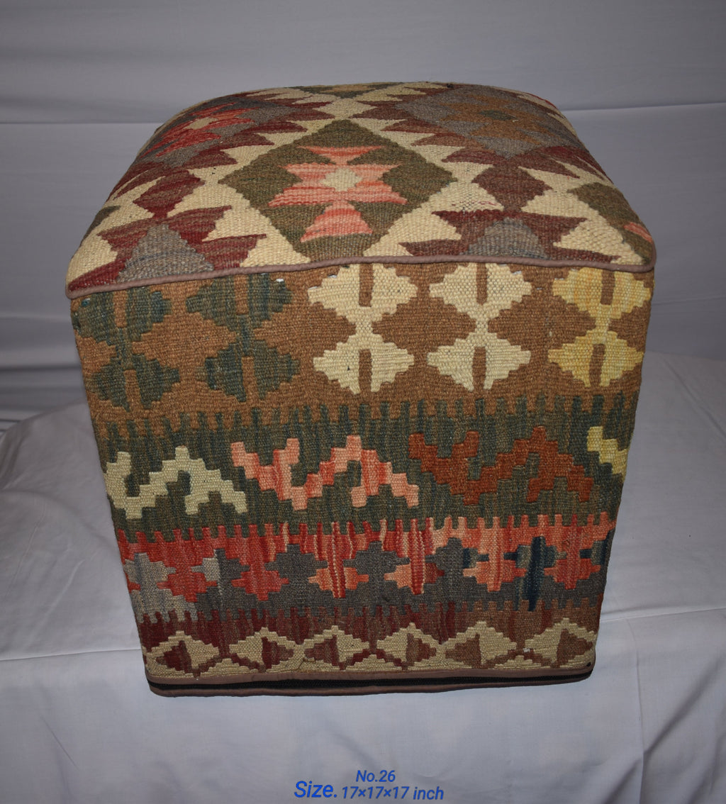 One of a Kind Kilim Rug Pouf Ottoman foot stool - #26