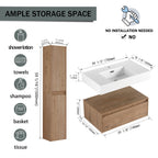 Modern Wall Mounted 30 Inch Bathroom Vanity With Resin Sink And 2 Side Cabinet In Imitative - Imitative Oak