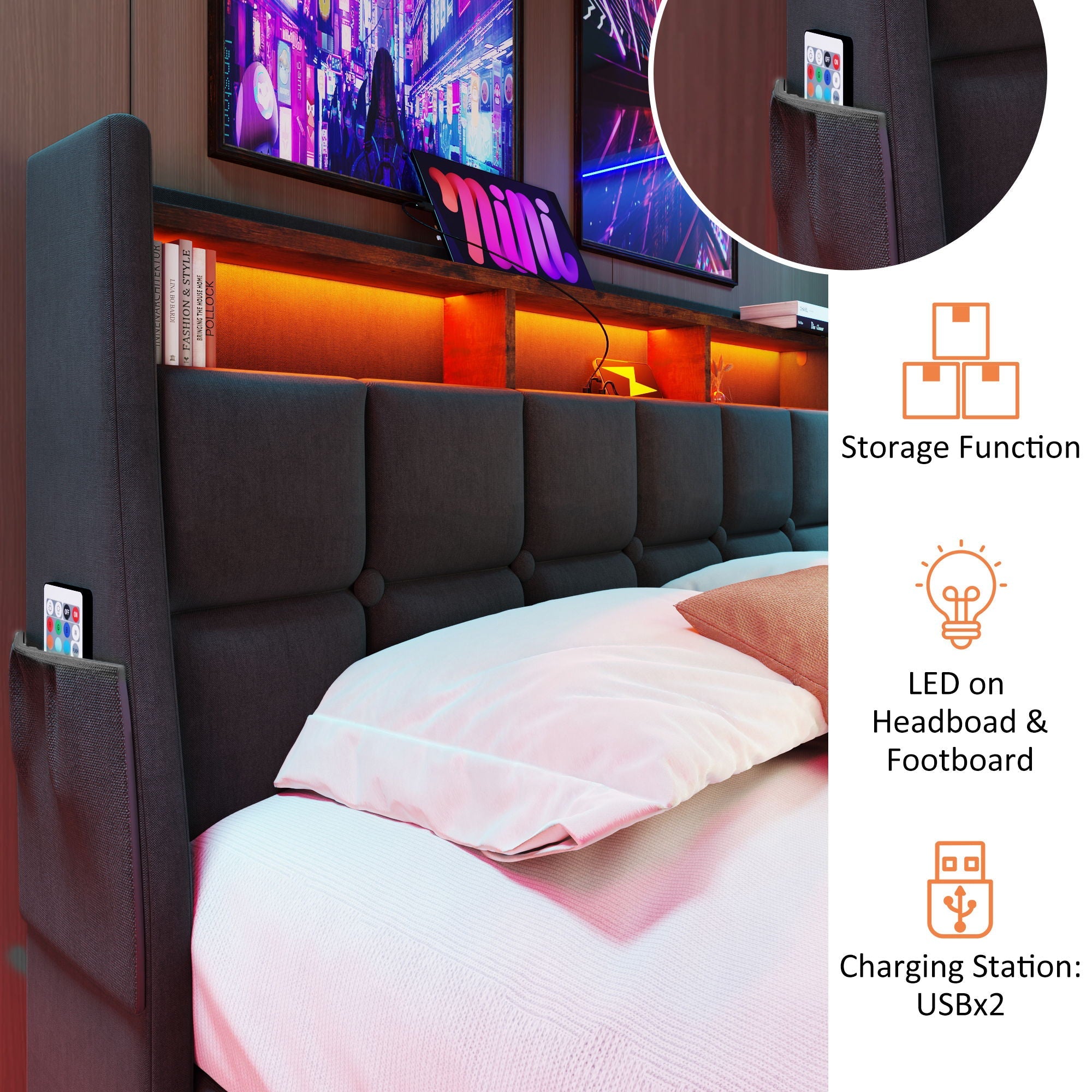 Upholstered Platform Bed With A Hydraulic Storage System, LED And USB Charging (Without Mattress)