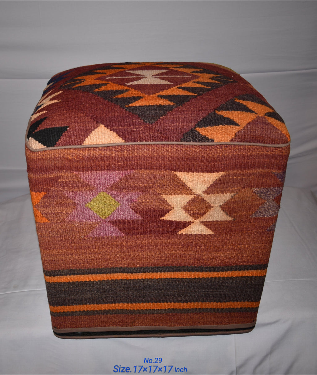 One of a Kind Kilim Rug Pouf Ottoman foot stool - #29