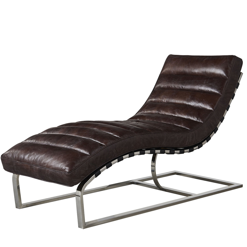 Plano Modern Channeled Leather Chaise Lounge - Dark Brown Leather