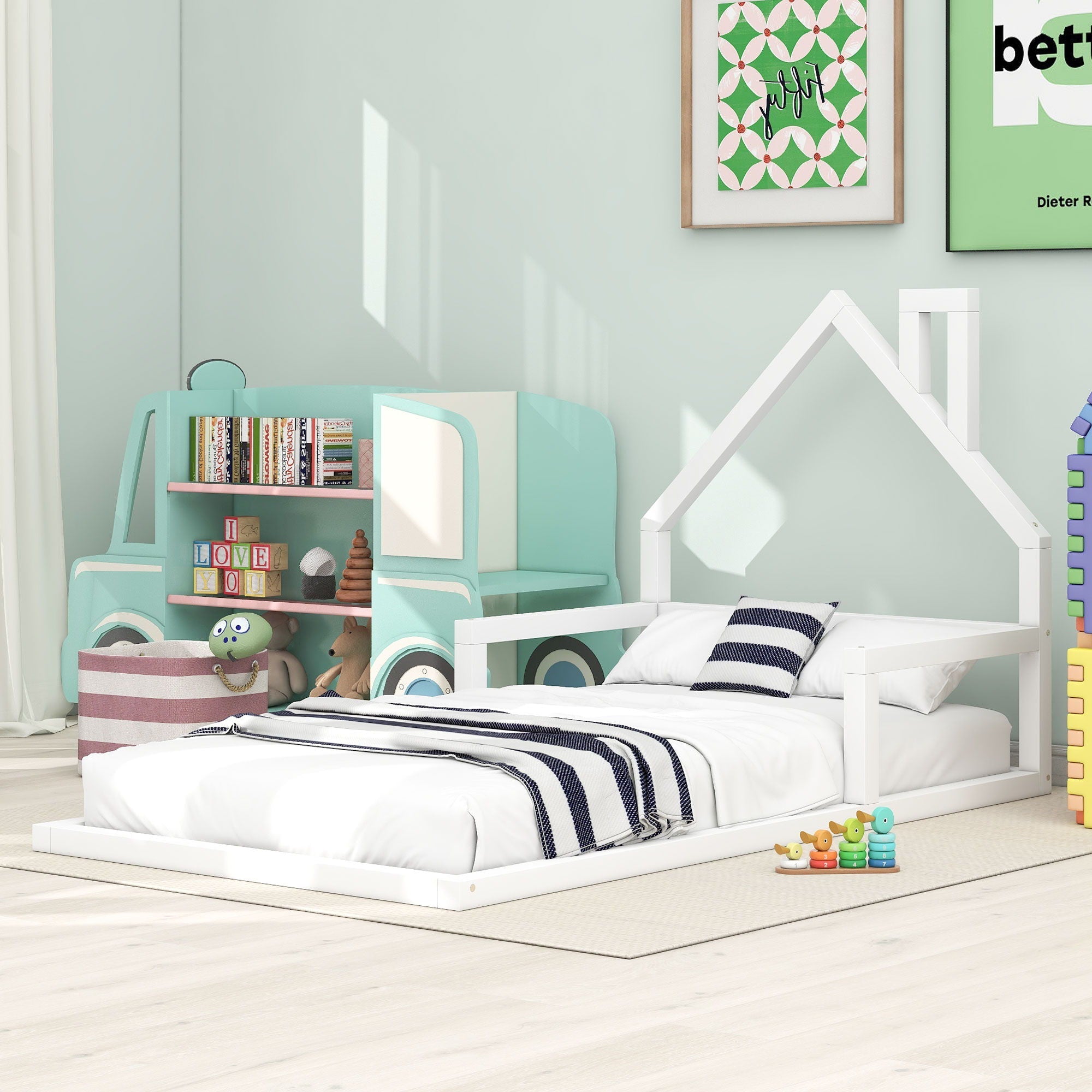 Floor Bed With House Shaped Headboard