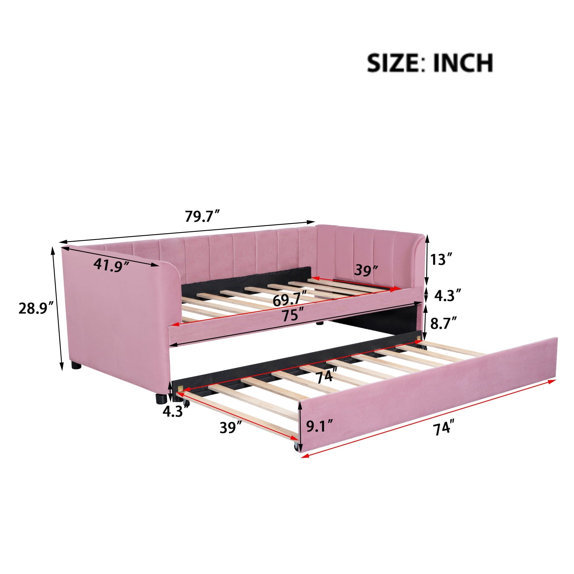 Upholstered Daybed With Ergonomic Design Backrest