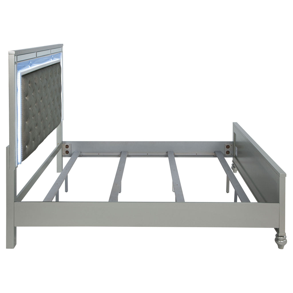 Gunnison Wood Eastern King LED Panel Bed Silver Metallic