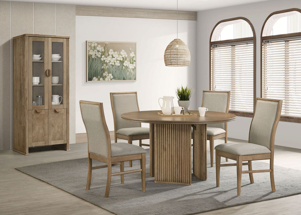 Adina 53-inch Round Wood Dining Table Distressed Light Brown