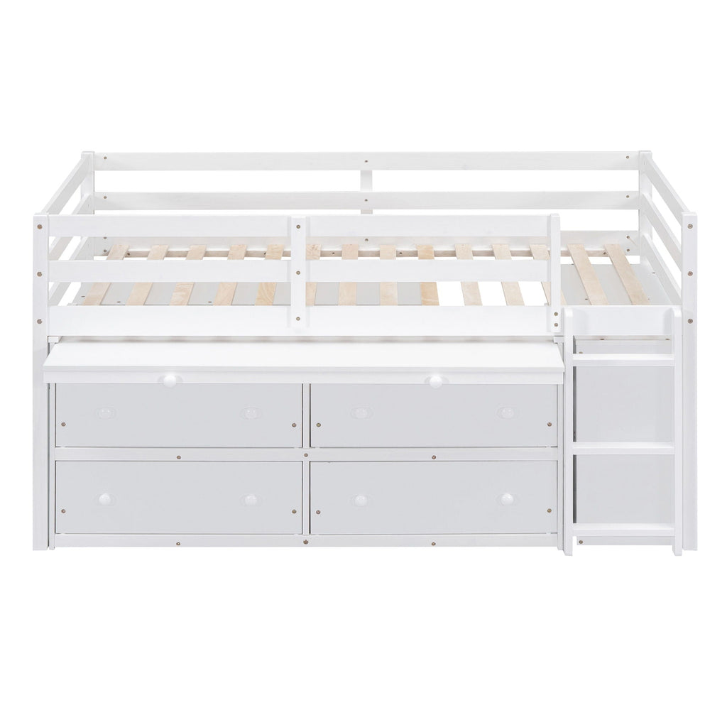 Loft Bed With Retractable Writing Desk And 4 Drawers, With Lateral Portable Desk And Shelves