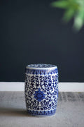 Ceramic Garden Stool, Small Side Tabel - White / Blue