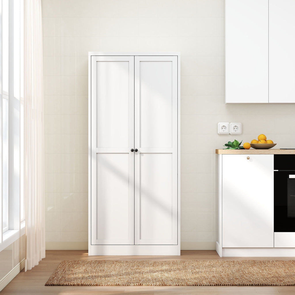 Metal Kitchen Pantry Cabinet With Adjustable Storage And 4 Heavy Duty Shelves - White