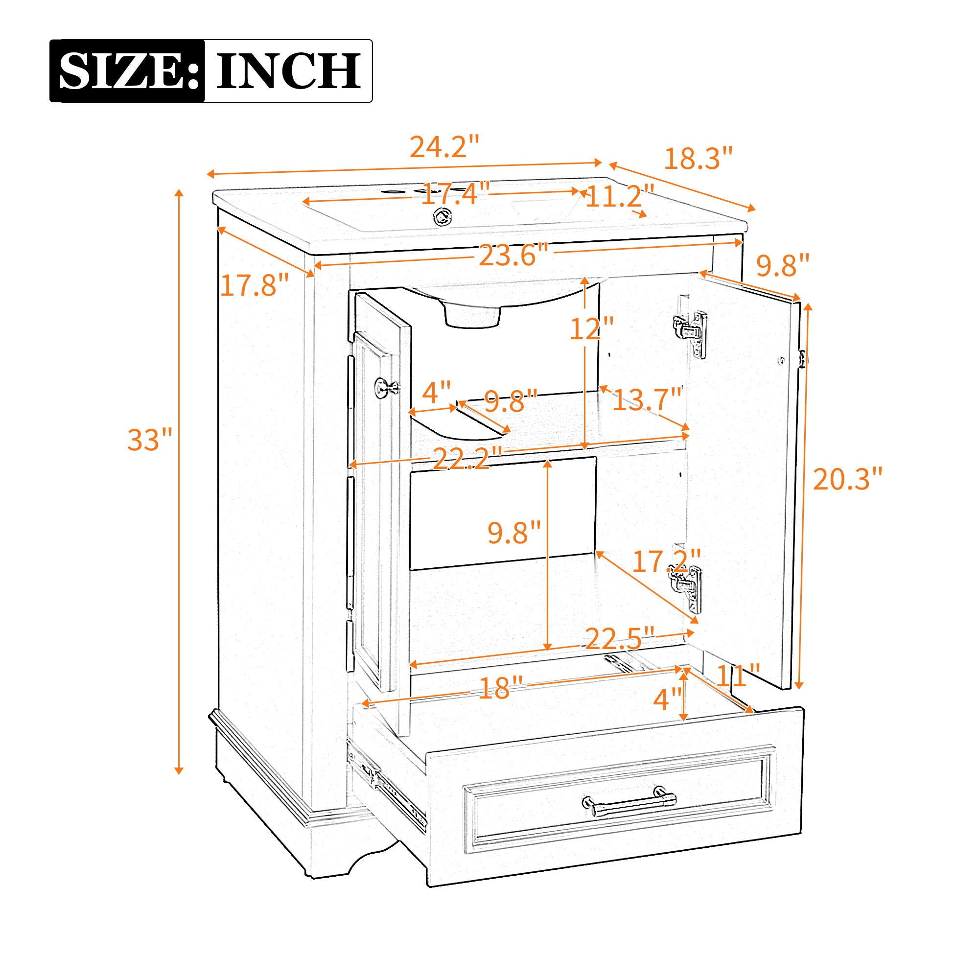 Bathroom Vanity With Ceramic Sink Combo, Modern Freestanding Storage Cabinet With Silver Handles