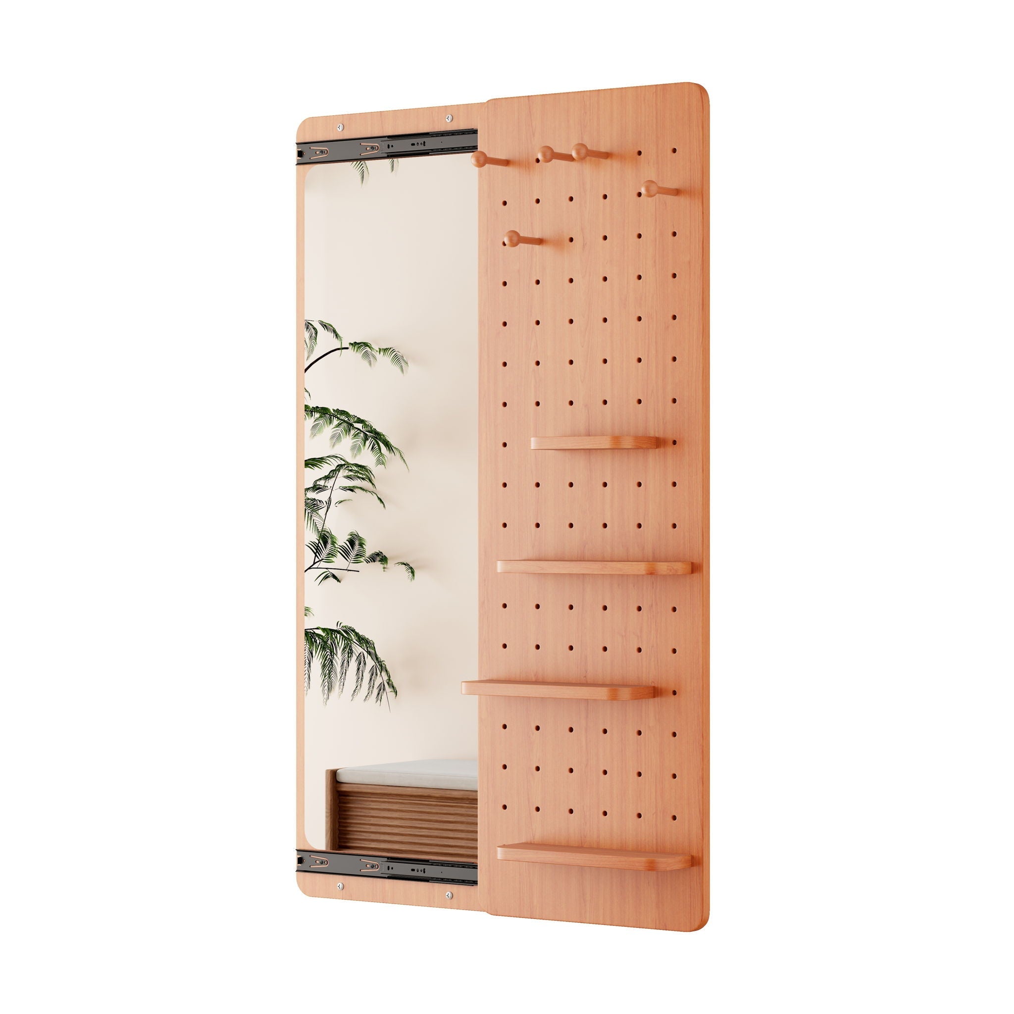 Wall Mounted Full Length Mirror With Shelf And Hook