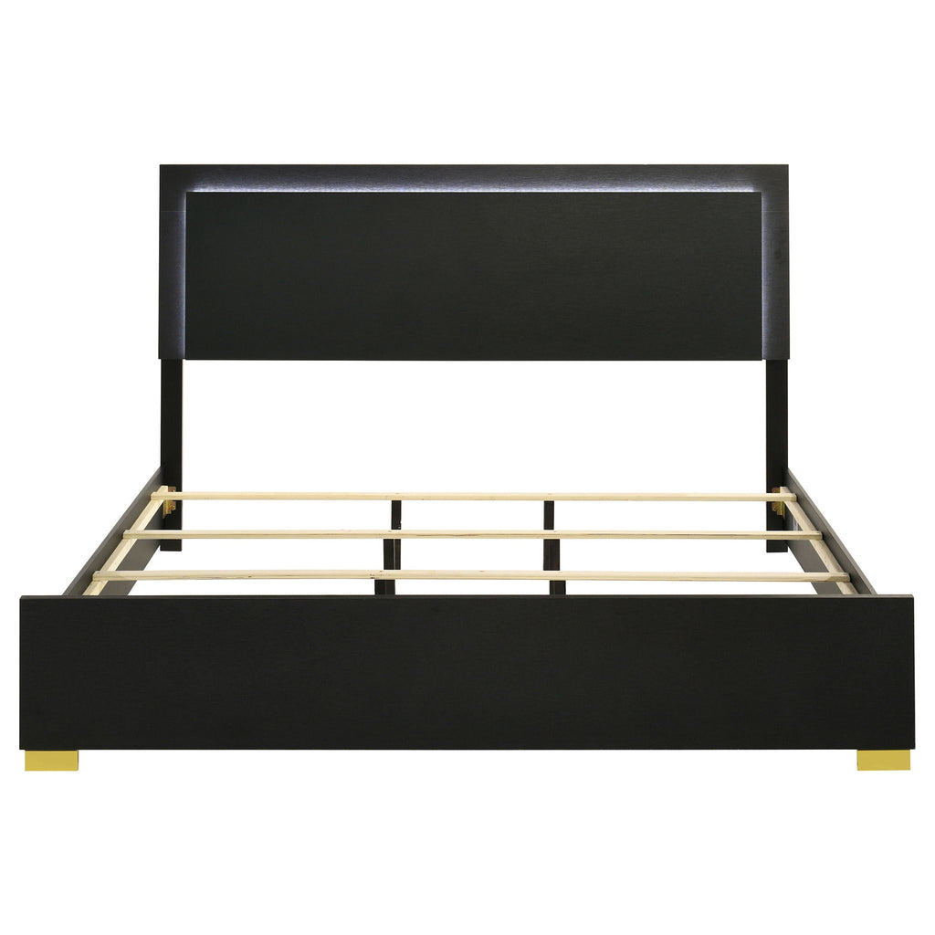 Marceline Wood Eastern King LED Panel Bed Black