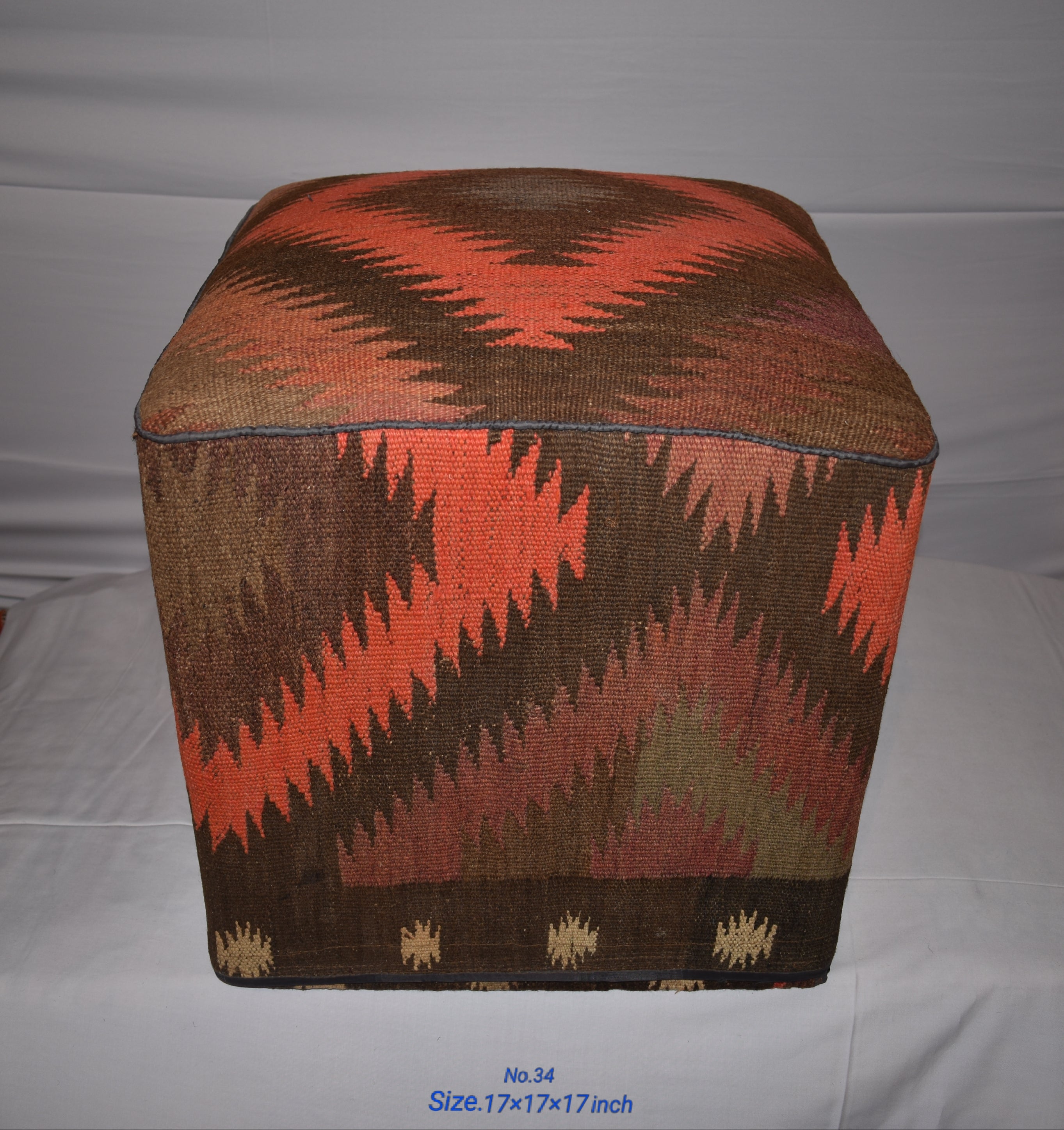 One of a Kind Kilim Rug Pouf Ottoman foot stool - #34