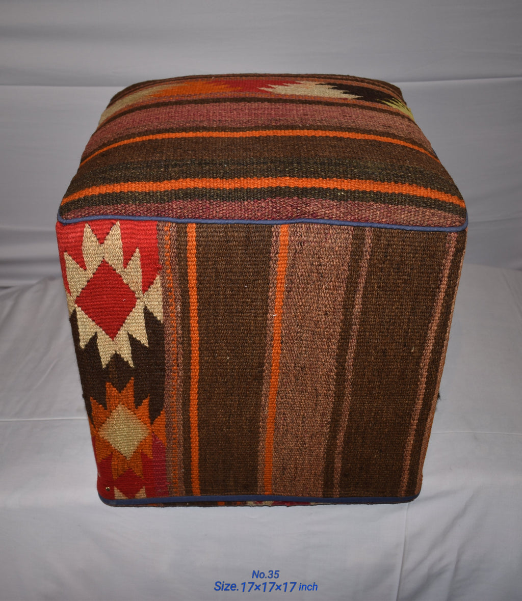 One of a Kind Kilim Rug Pouf Ottoman foot stool - #35