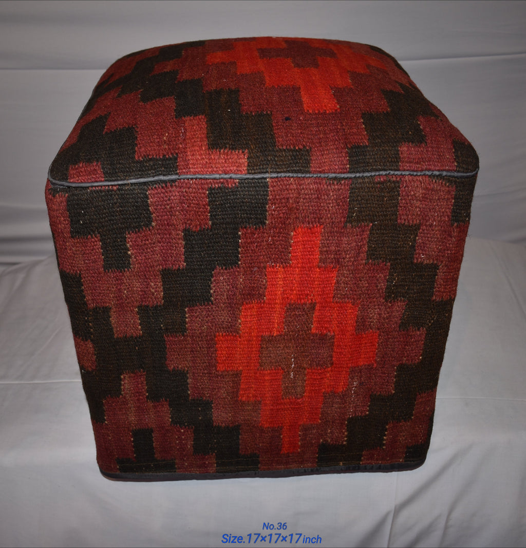 One of a Kind Kilim Rug Pouf Ottoman foot stool - #36