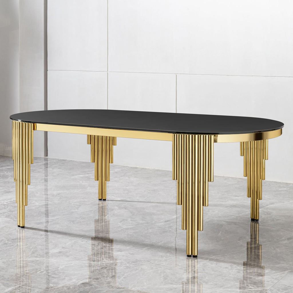 Oval Dining Table With Glass Top And Stainless Steel Base