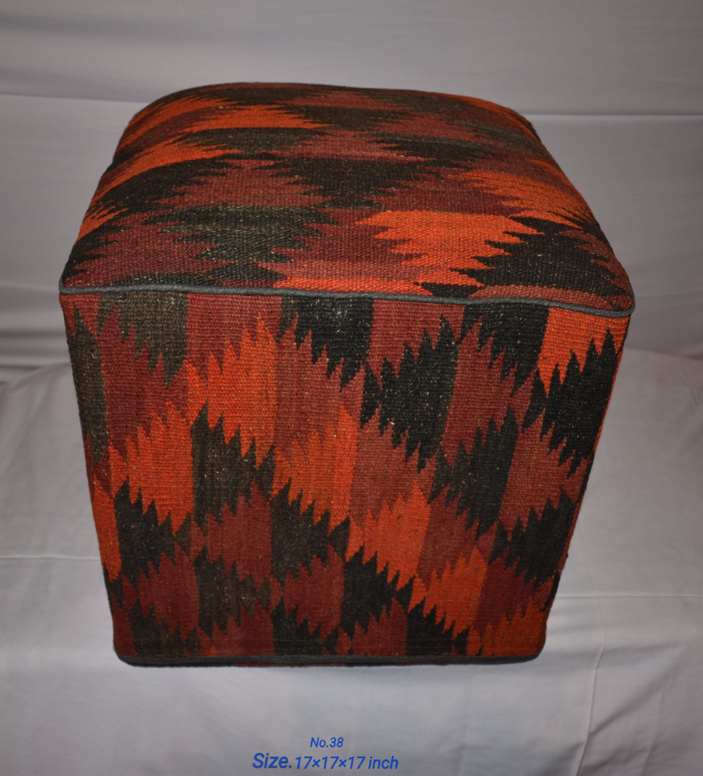 One of a Kind Kilim Rug Pouf Ottoman foot stool - #38