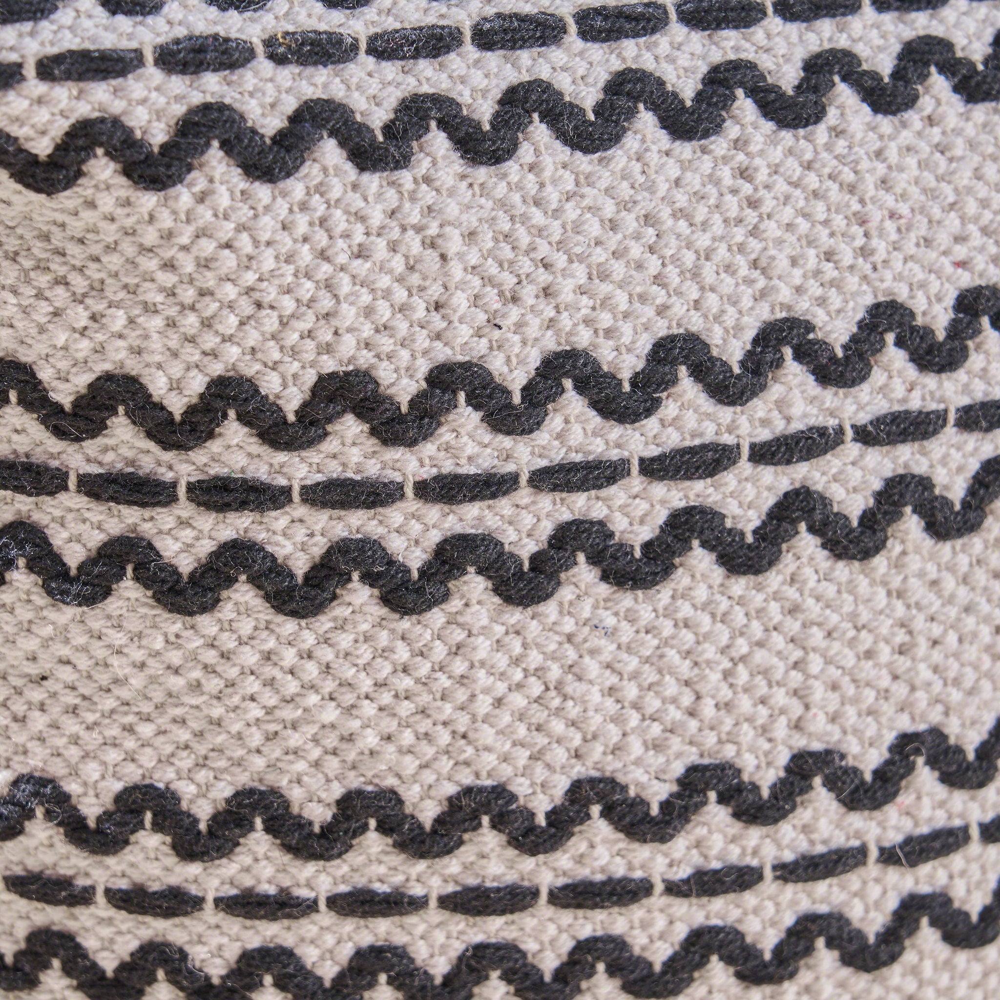 Lani - Handcrafted Fabric Pouf, Durable Cotton Square - Natural / Black