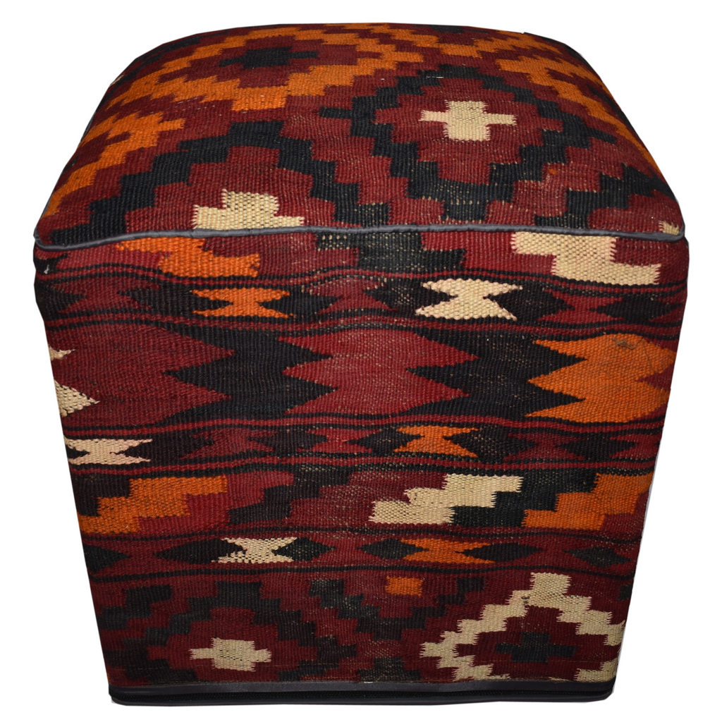 One of a Kind Kilim Rug Pouf Ottoman foot stool - #39
