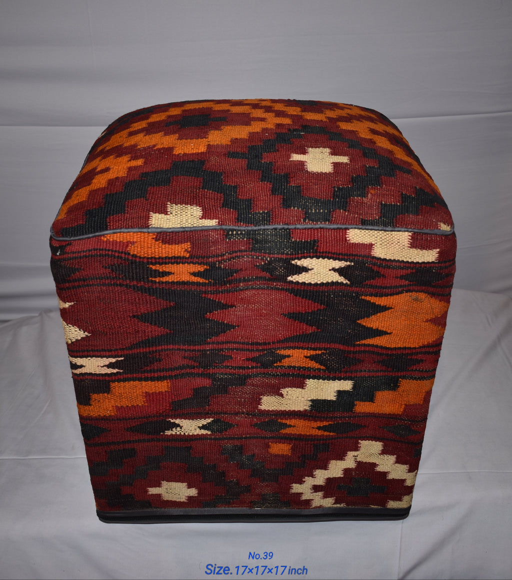 One of a Kind Kilim Rug Pouf Ottoman foot stool - #39