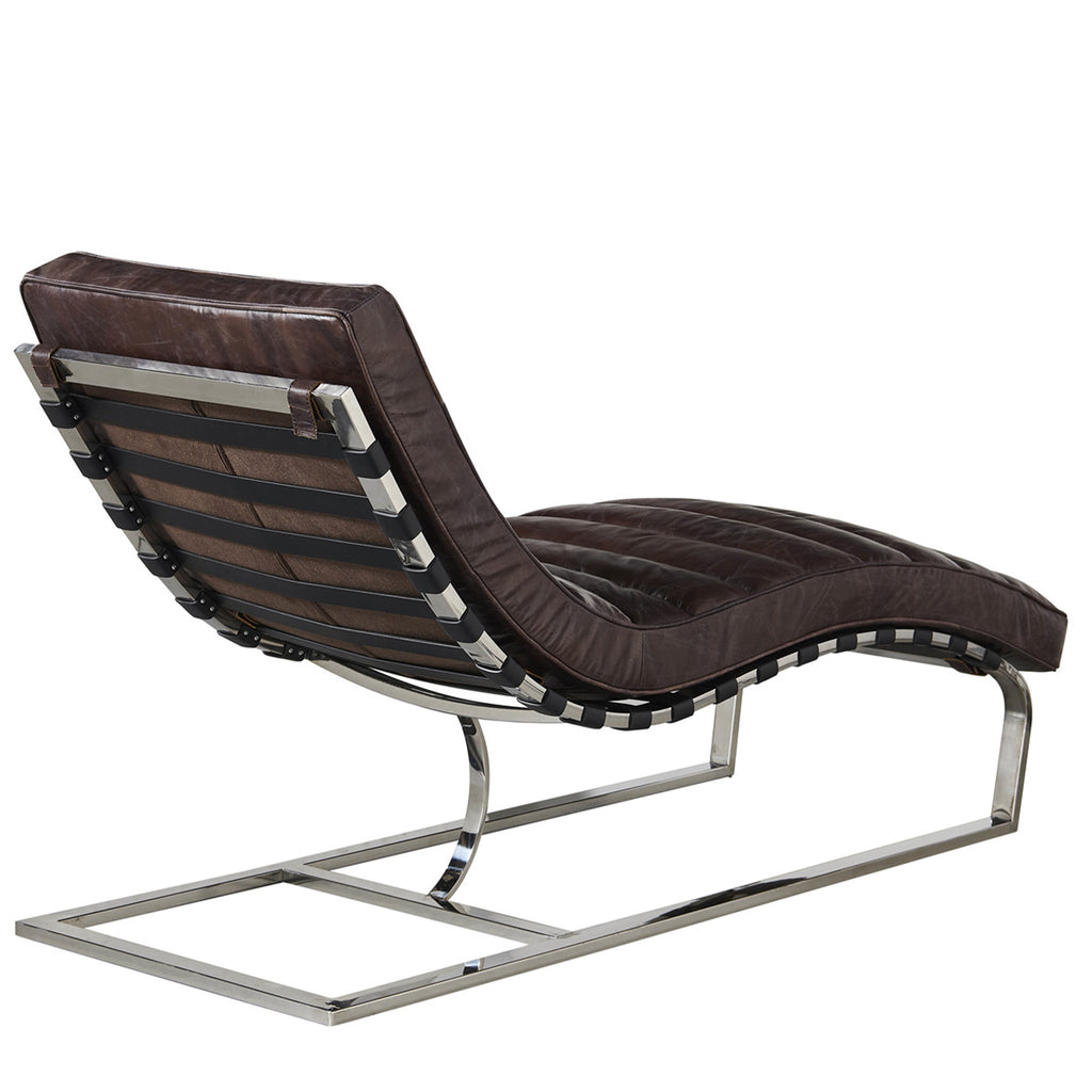 Plano Modern Channeled Leather Chaise Lounge - Dark Brown Leather