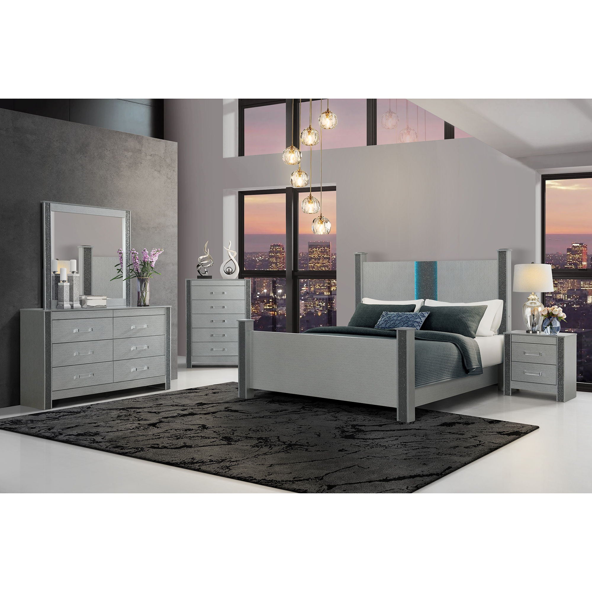 Lorenzo - Dresser With Hidden Jewelry Compartment And Bar Handles In - Silver