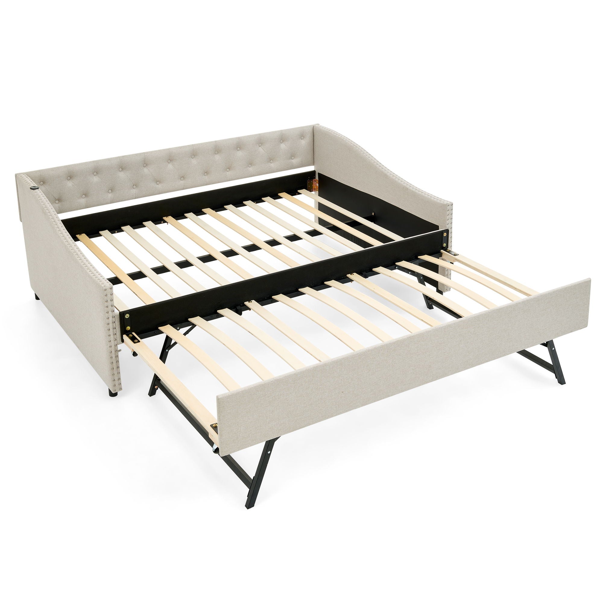 Upholstered Daybed With USB Charging & Pull Out Bed