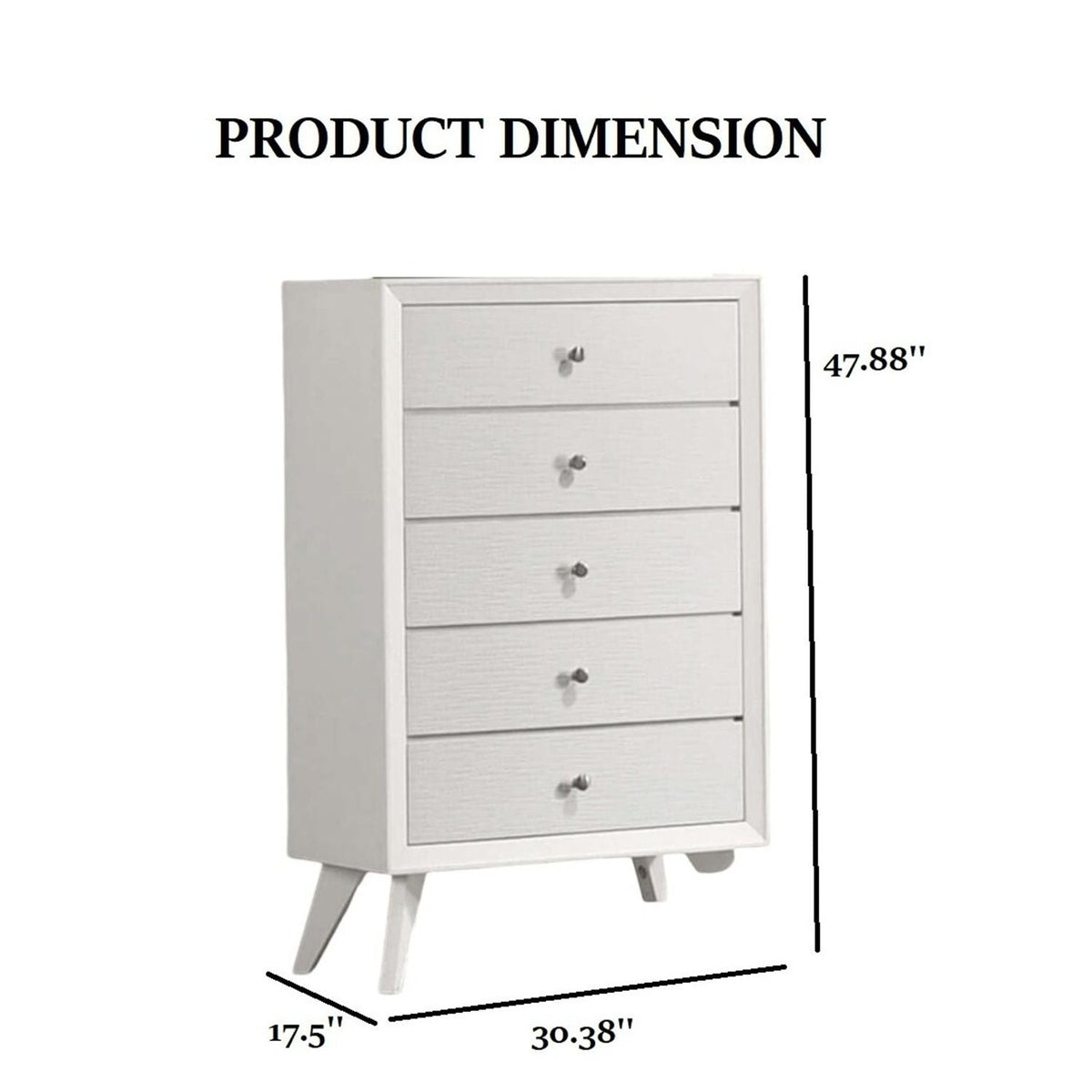1 Piece Chest With Angled Legs, Wave Texture, Round Knobs - White