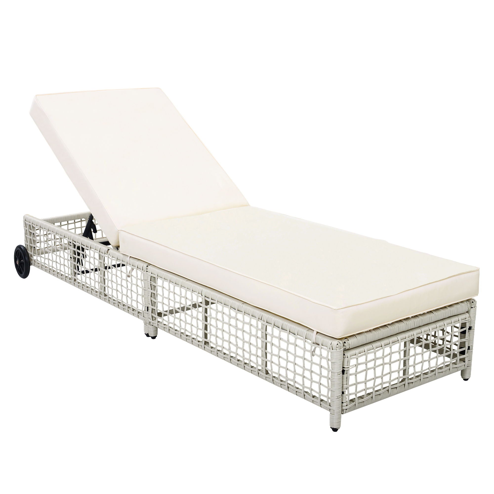 Outdoor Lounge Chair With 5 Position Backrest With Cushion And Wheels