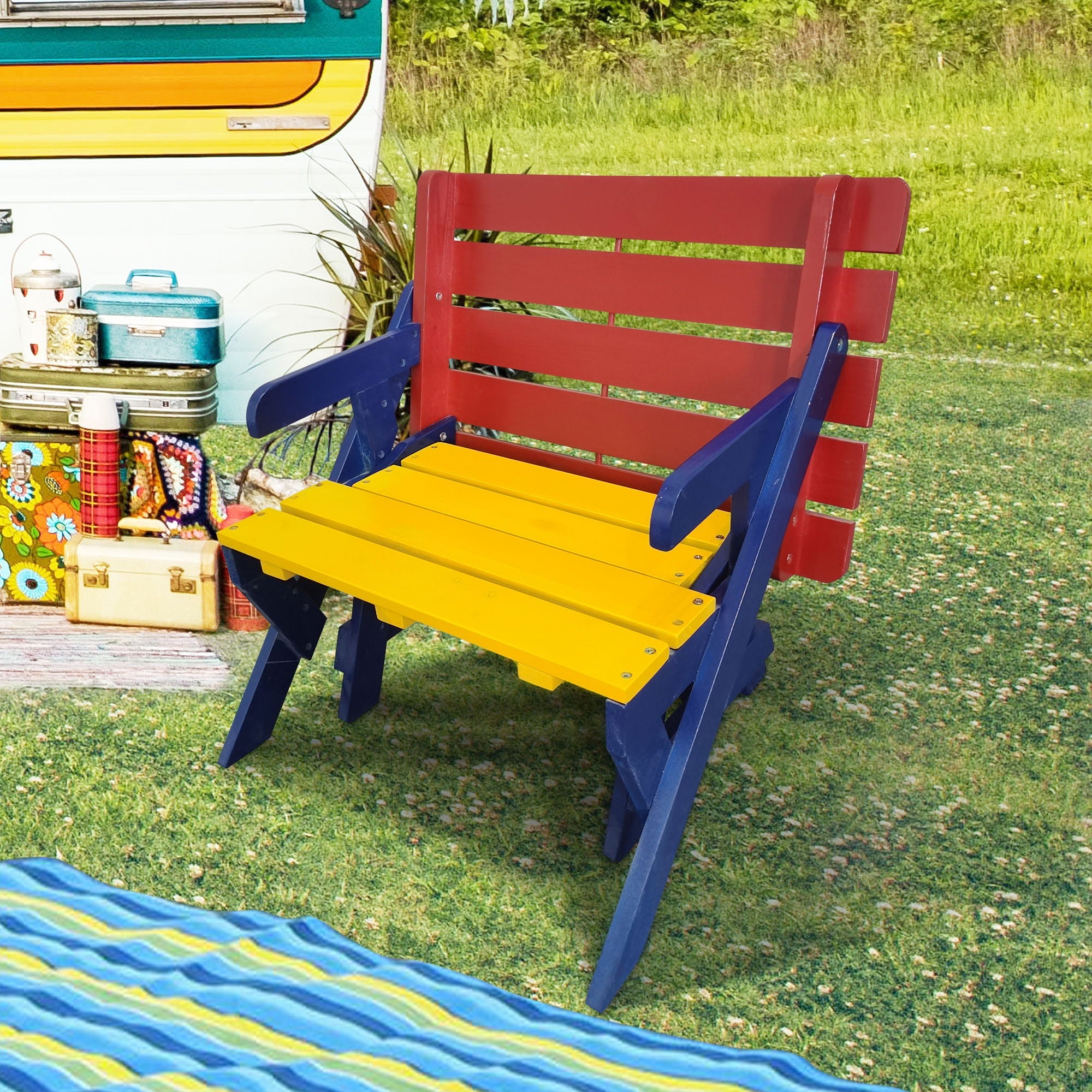 Kids Multi-Functional Arm Chair, Table With 2 Benches All-In-One Set