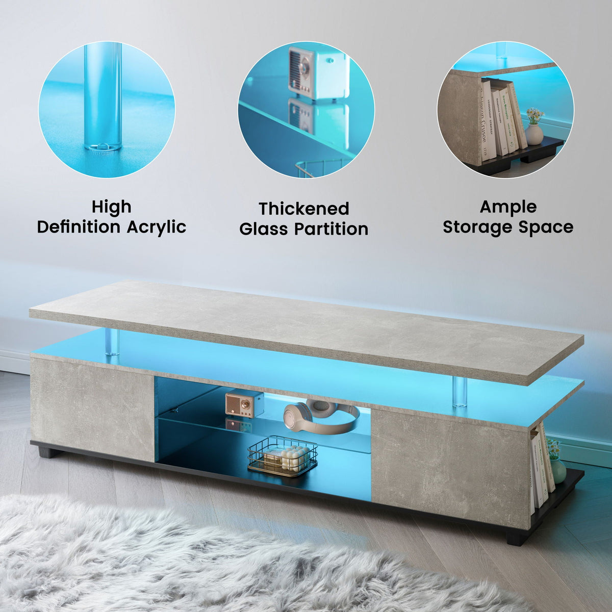 TV Stant With LED And Large Side Cabinet