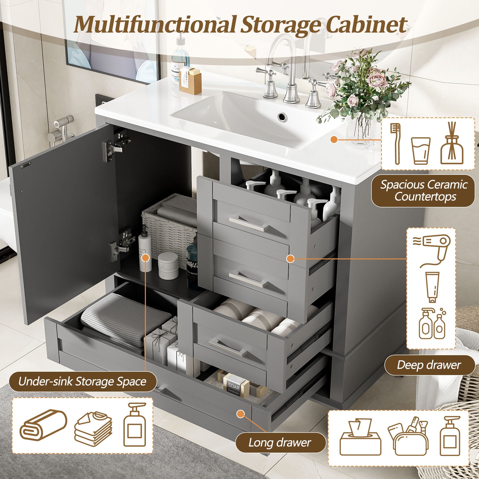 Traditional Bathroom Vanity Set With Soft Close Doors