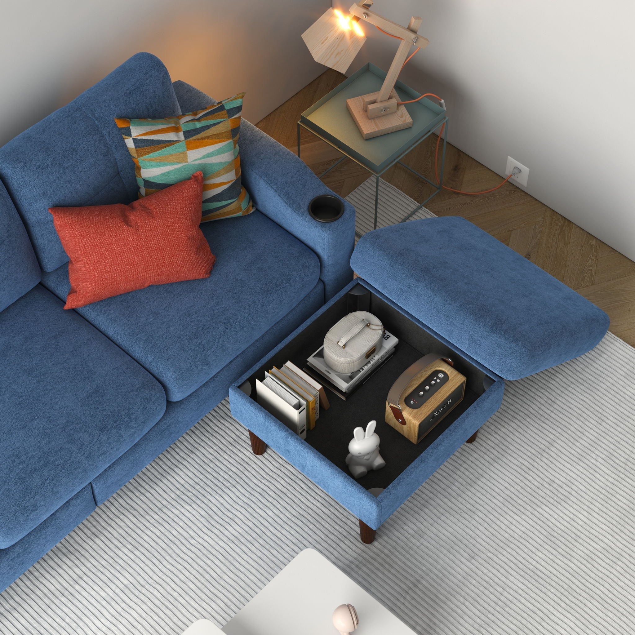 3 Seater Convertible Combination L Shaped Sofa With Footstools With Storage
