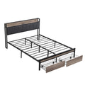 Modern Bed Frame With LED Lights, Upholstered Headboard, USB Charging