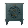Hollow Carved 3 Drawer Dresser With Metal Handles, Storage Chest For Living Room Or Bedroom - Blackish Green
