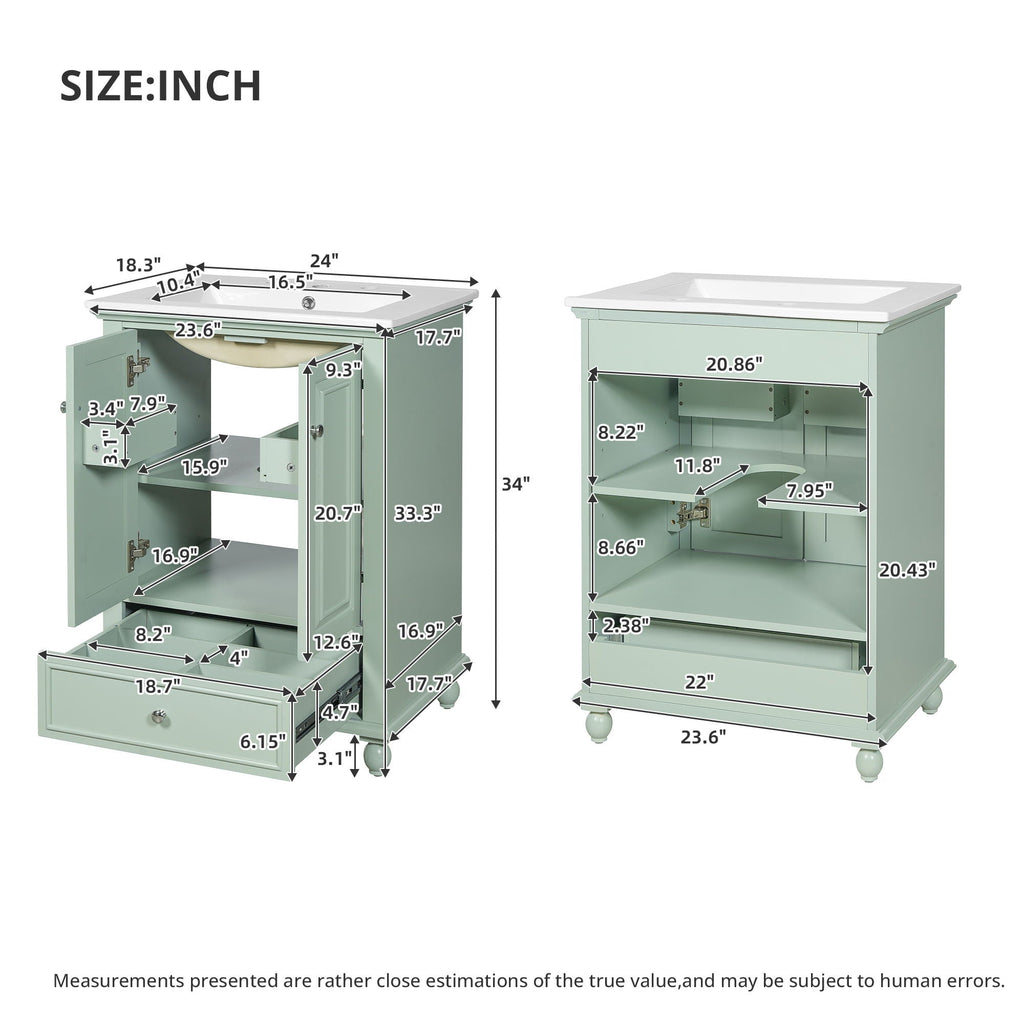 Modern Bathroom Vanity With Sink, Cabinet With Drawer And Dividers, Rectangular Storage Unit