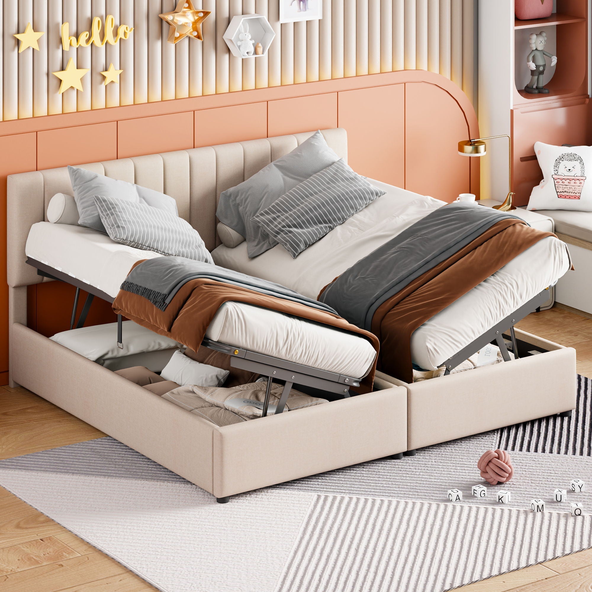 Upholstered Platform Bed With A Hydraulic Storage System