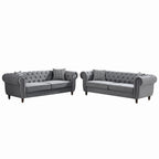 Chesterfield Upholstery Fabric Sofa With Roll Armrest & Nailhead, Mid Century Modern 3 And 3 Seater Couch