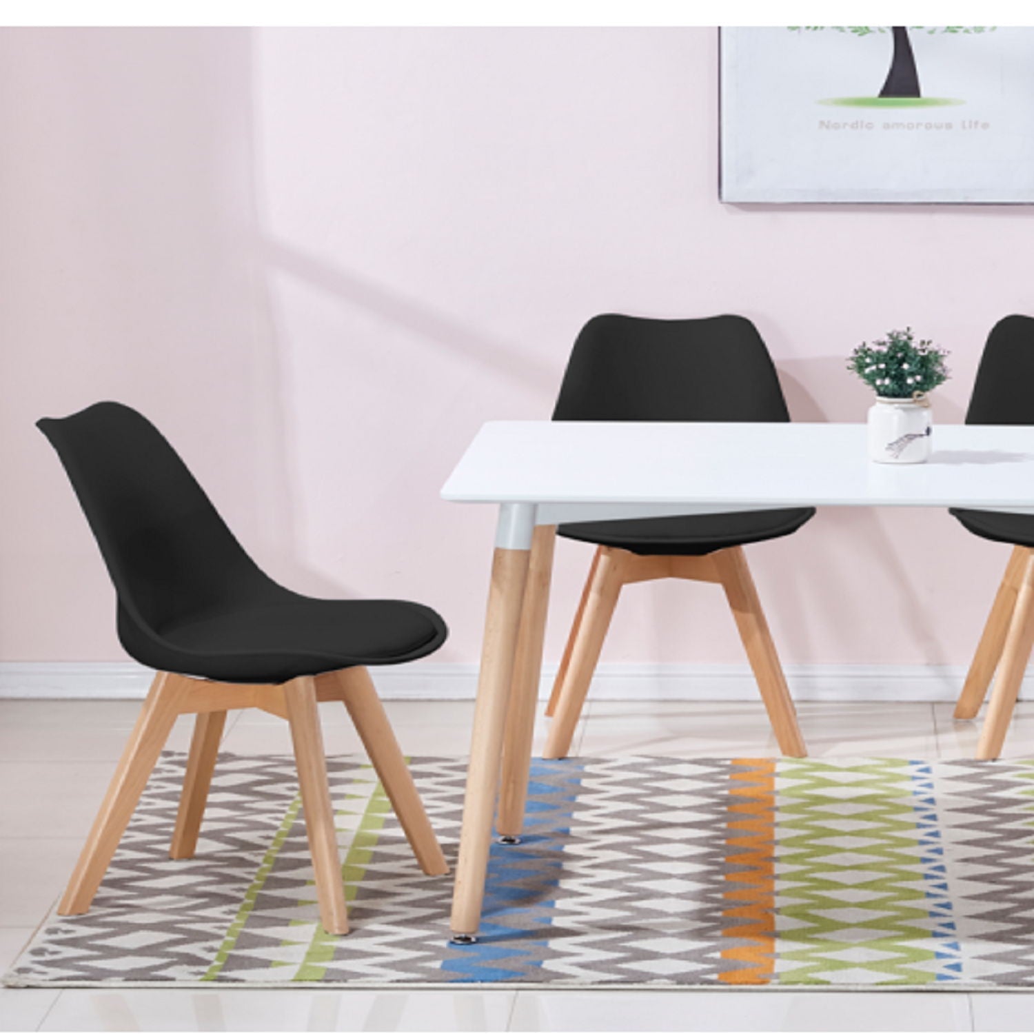 Padded Seat Cushions Home Kitchen Side Chair (Set of 2) - Black