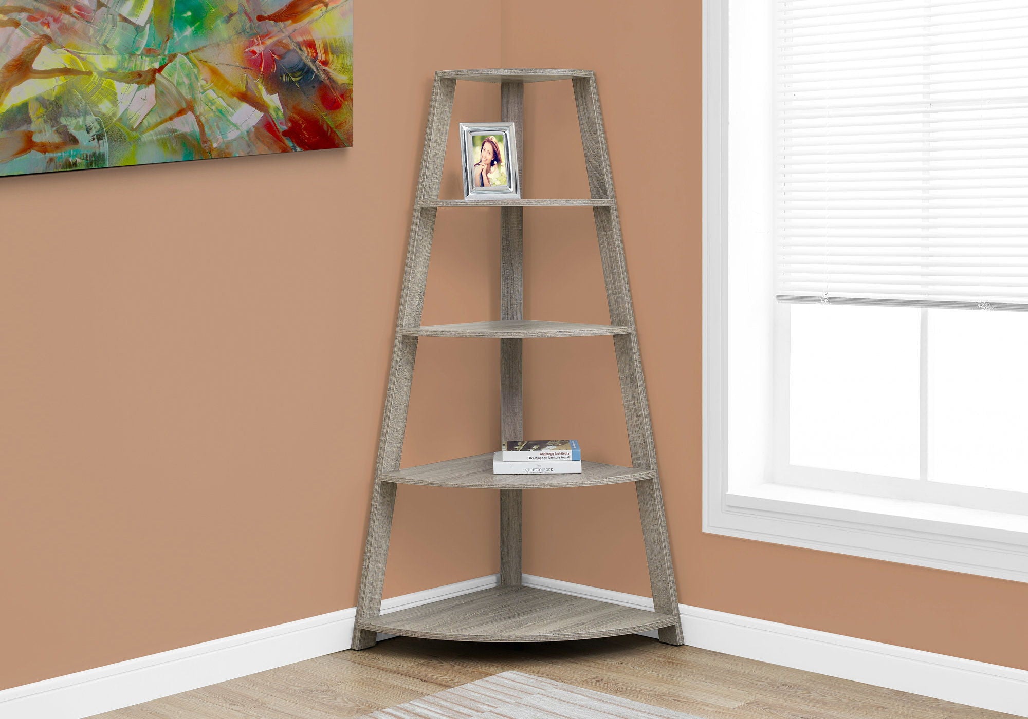 Bookshelf, Bookcase, Etagere, Corner, 4 Tier, Office, Contemporary & Modern