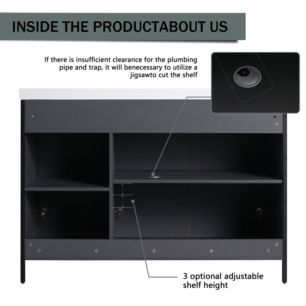 Modern Freestanding Bathroom Vanity With Resin Sink & Soft Close Cabinet Doors