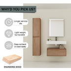 Modern Wall Mounted 30 Inch Bathroom Vanity With Resin Sink And 2 Side Cabinet In Imitative - Imitative Oak