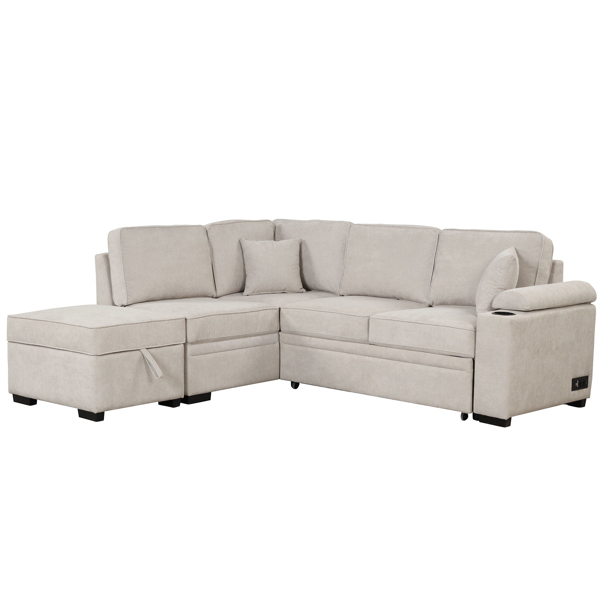 Sleeper Sofa Bed, 2 In 1 Pull Out Sofa Bed L Shape Couch With Storage Ottoman For Living Room, Bedroom Couch And Small Apartment