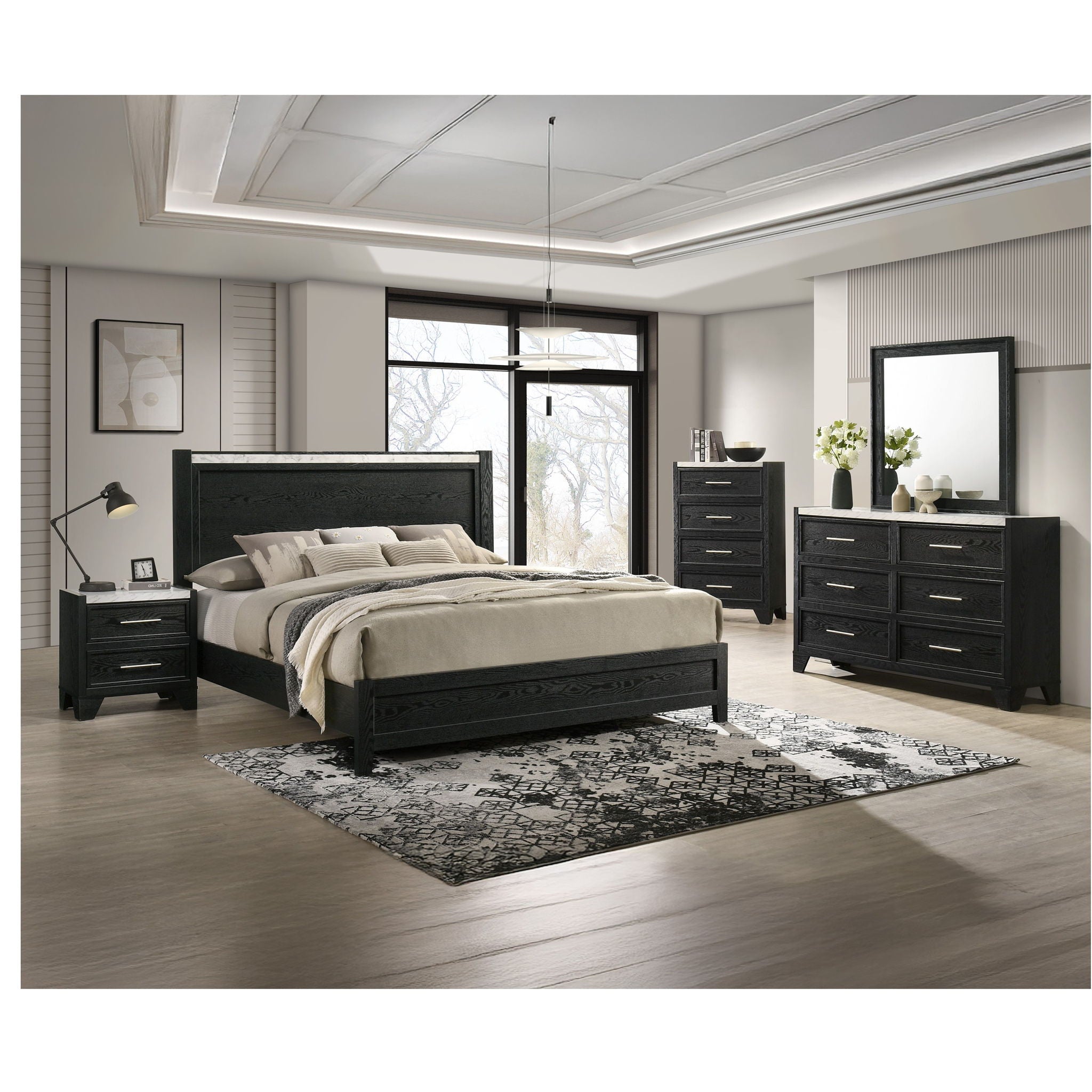 2 Drawers Nightstand - Black / White