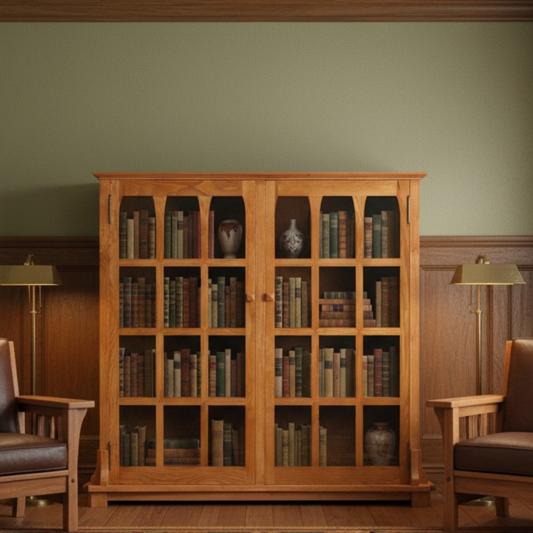 Mission Solid Oak Double Door Bookcase - Michael's Cherry