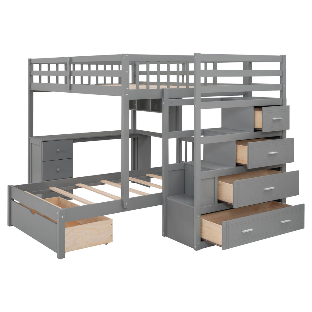 Bunk Bed With Desk, Drawers And Shelves