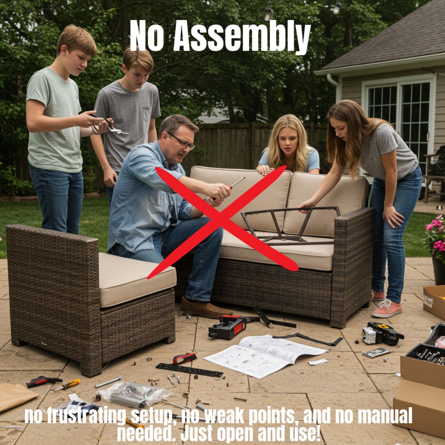 Rattan Sectional Sofa Set With Cushions