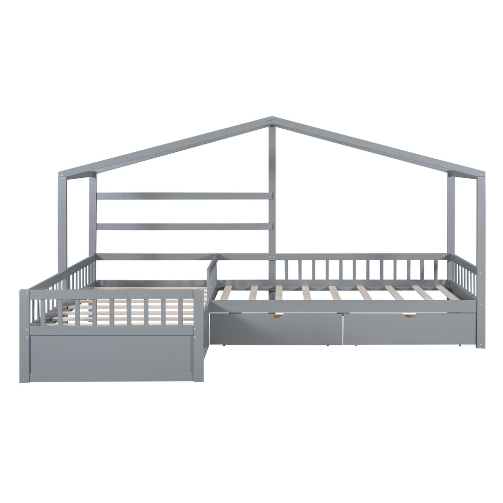 L Shape Platform Bed With 3 Storage Drawers