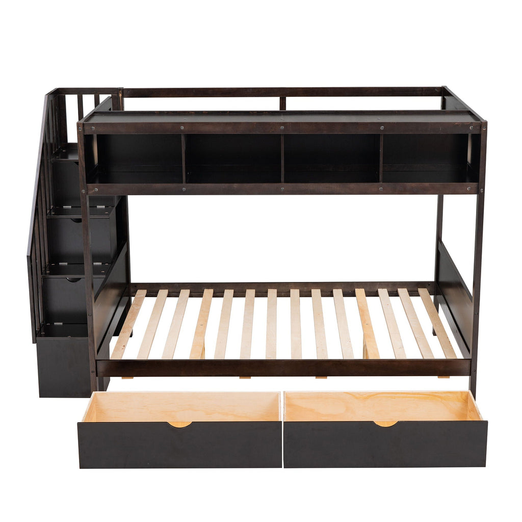 Bunk Bed With Shelfs, Storage Staircase And 2 Drawers